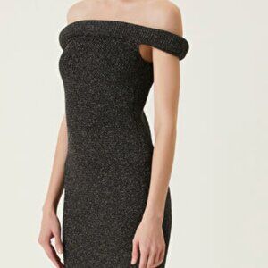TOTEME Black Roll Metallic Knit Midi Dress